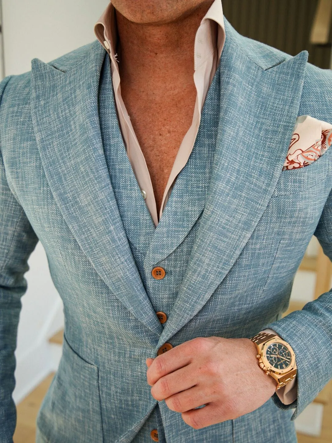 Teal Blu Lino Tweed Jacket sold by Sebastian Cruz Couture product image thumbnail 2