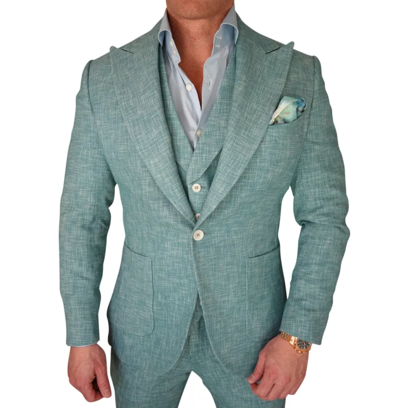 Aqua Lino Tweed Jacket sold by Sebastian Cruz Couture