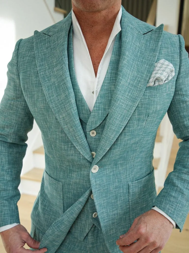 Aqua Lino Tweed Jacket sold by Sebastian Cruz Couture product image thumbnail 2