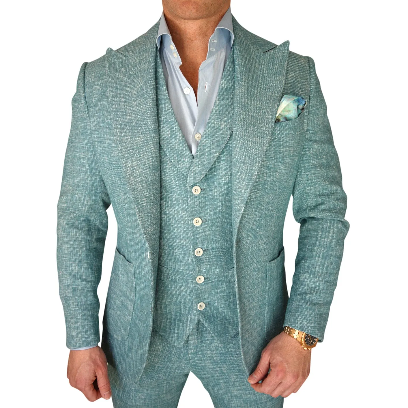 Aqua Lino Tweed Jacket sold by Sebastian Cruz Couture product image thumbnail 3