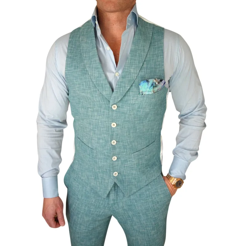 Aqua Lino Tweed Ciottoli Waistcoat sold by Sebastian Cruz Couture