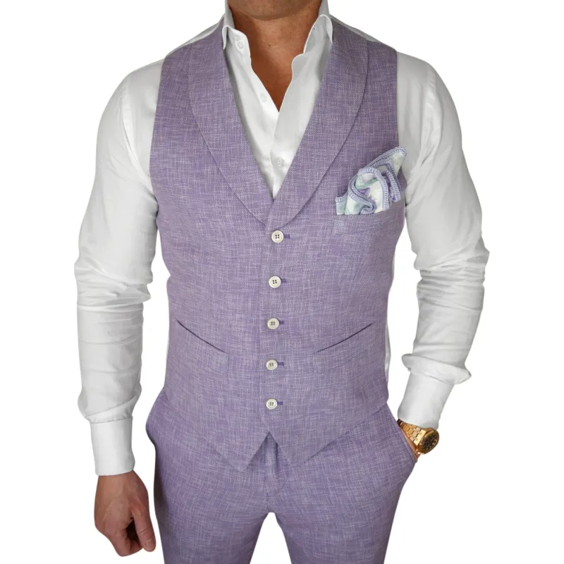 Amethyst Lino Tweed Ciottoli Waistcoat sold by Sebastian Cruz Couture