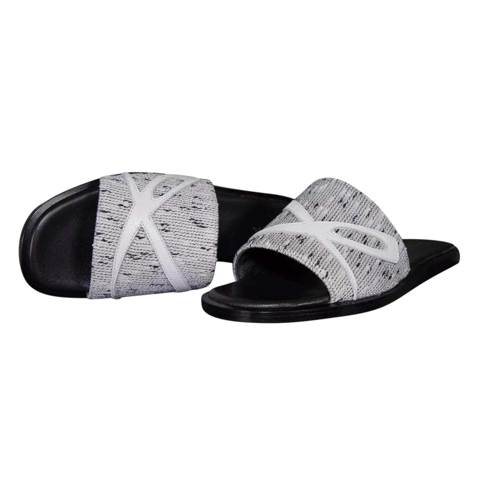 Bianco Tweed Logo Slide sold by Sebastian Cruz Couture