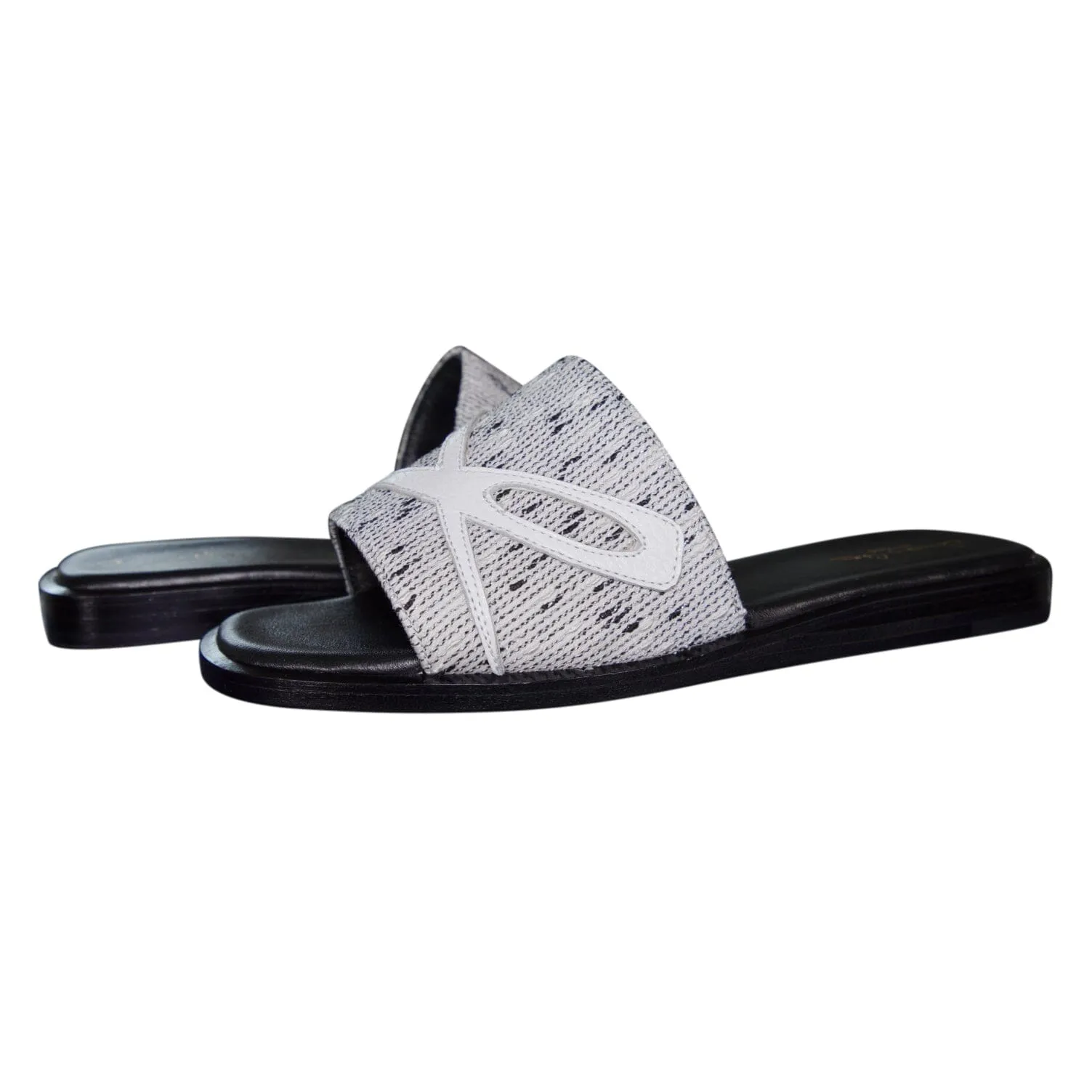 Bianco Tweed Logo Slide sold by Sebastian Cruz Couture product image thumbnail 3