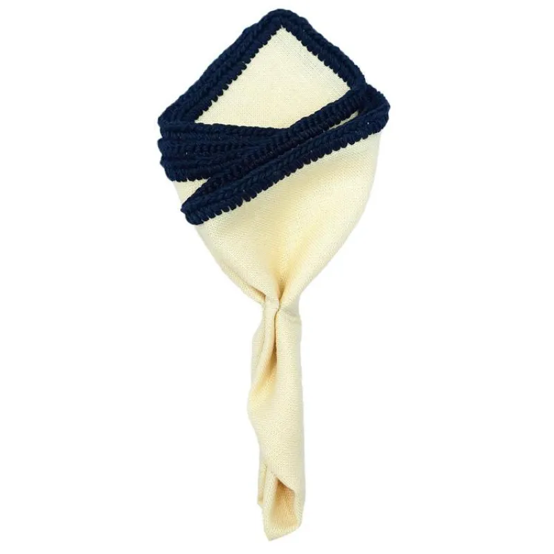 Almond Crema with Navy Blue Signature Borders sold by Sebastian Cruz Couture