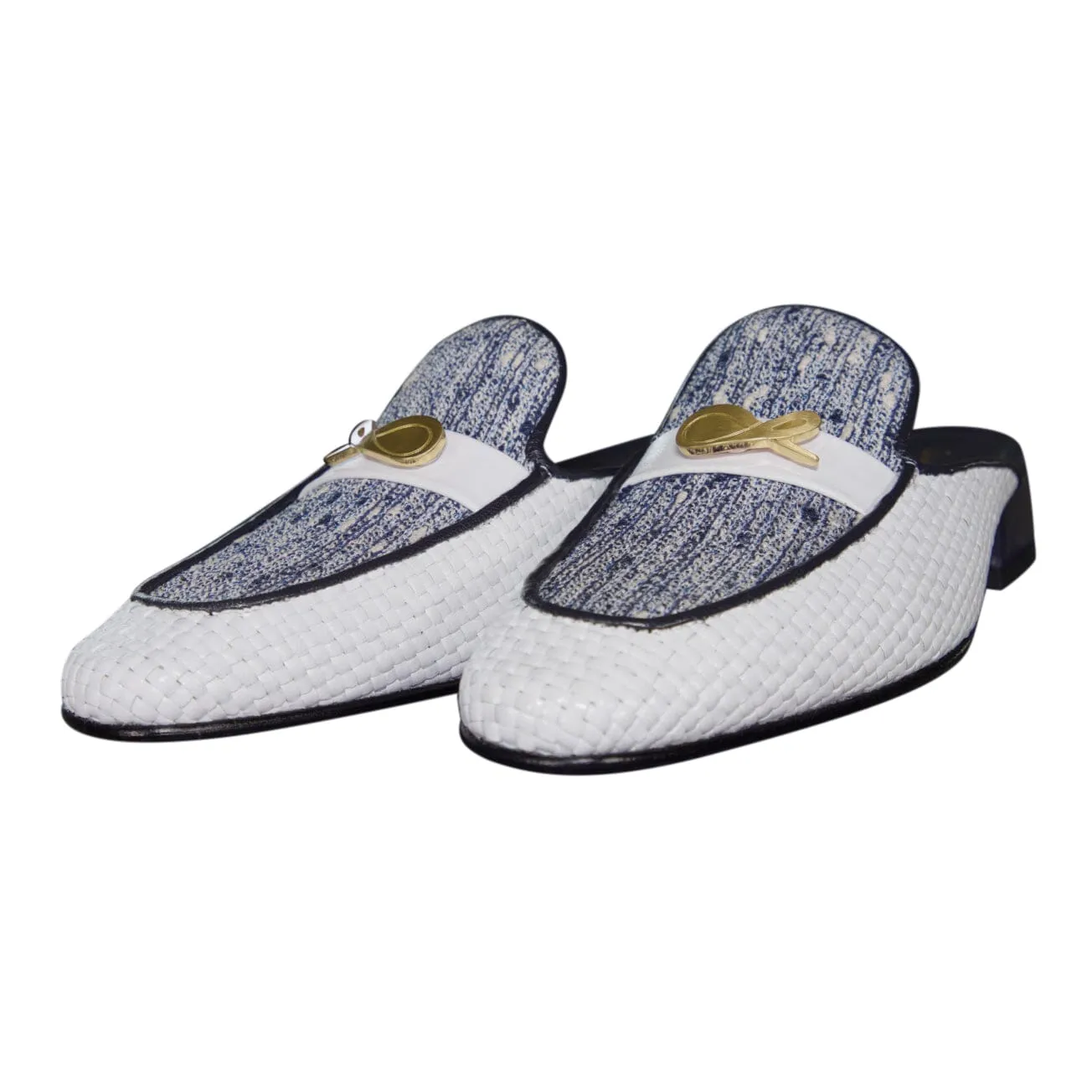 Cobalt Tweed Tessere Gold Slipper sold by Sebastian Cruz Couture product image thumbnail 3