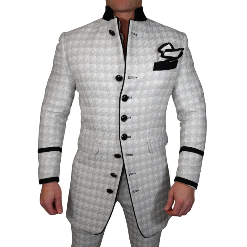 Oyster Grigio Houndstooth Mandani Coat sold by Sebastian Cruz Couture