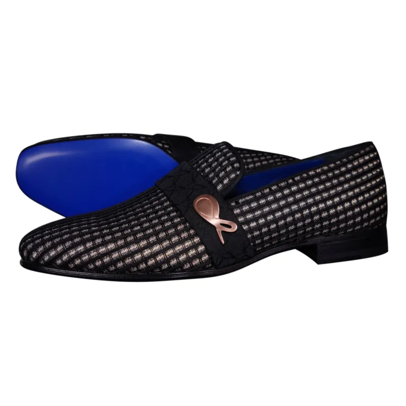 Black Oro Waffle Rose Gold Loafer sold by Sebastian Cruz Couture