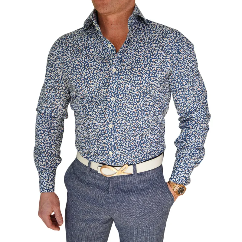 Blue Hibiscus Dress Shirt sold by Sebastian Cruz Couture
