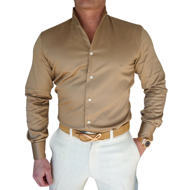 Camel Solopezzo Dress Shirt sold by Sebastian Cruz Couture