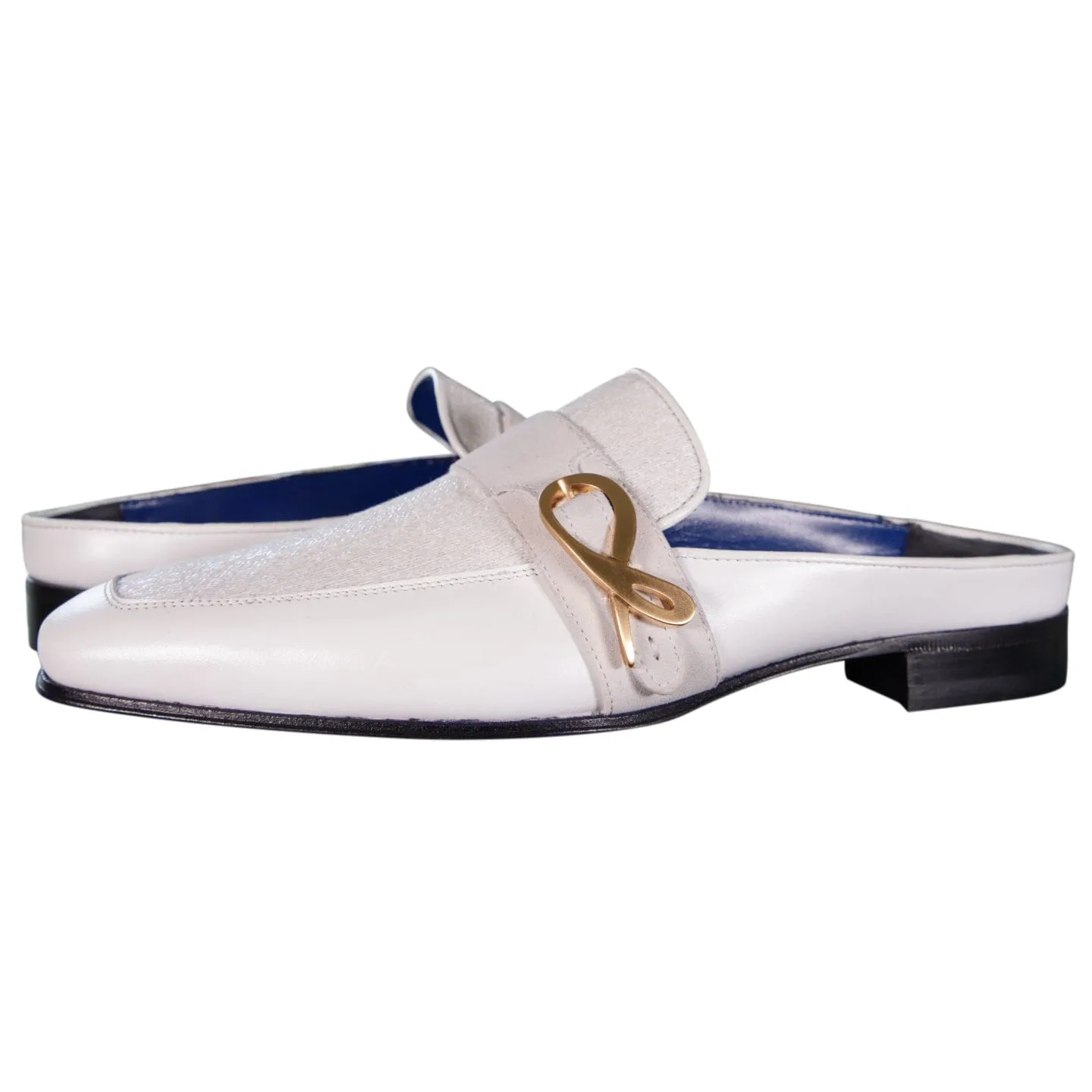 White Diamante With Yellow Gold Hardware Leather Slippers sold by Sebastian Cruz Couture product image thumbnail 4