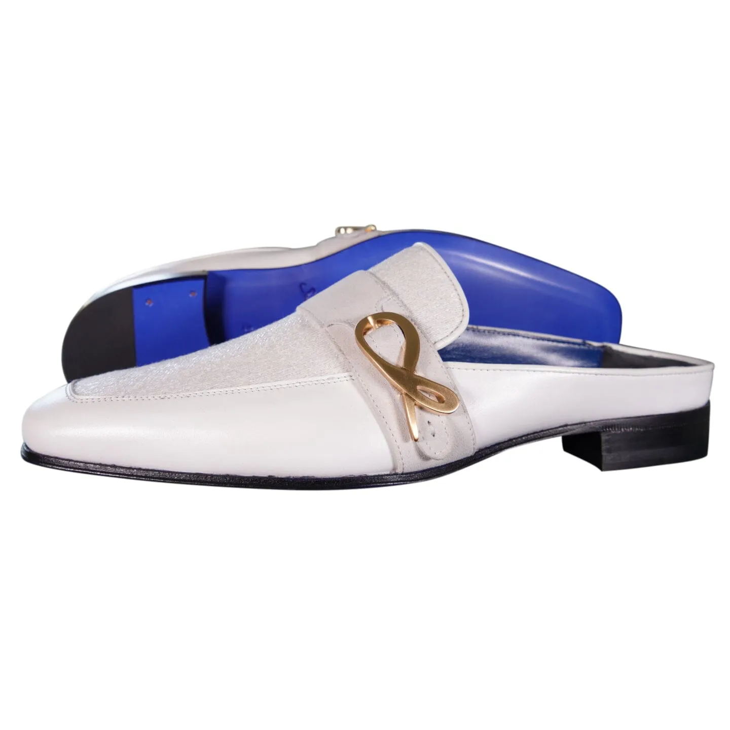 White Diamante With Yellow Gold Hardware Leather Slippers sold by Sebastian Cruz Couture product image thumbnail 2