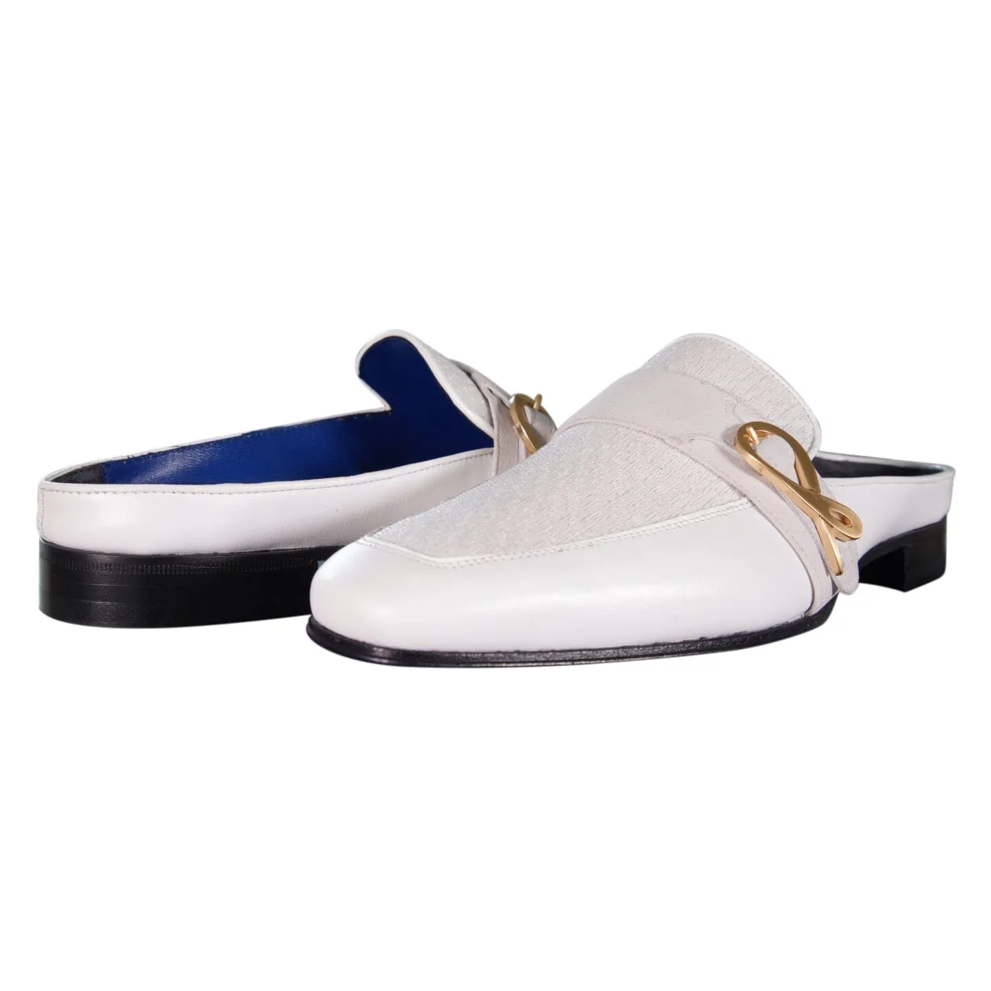 White Diamante With Yellow Gold Hardware Leather Slippers sold by Sebastian Cruz Couture product image thumbnail 5