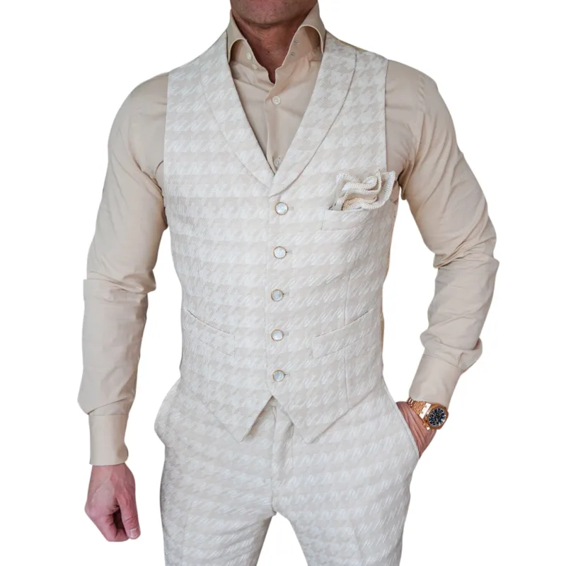 Cashew Crema Houndstooth Ciottoli Waistcoat sold by Sebastian Cruz Couture