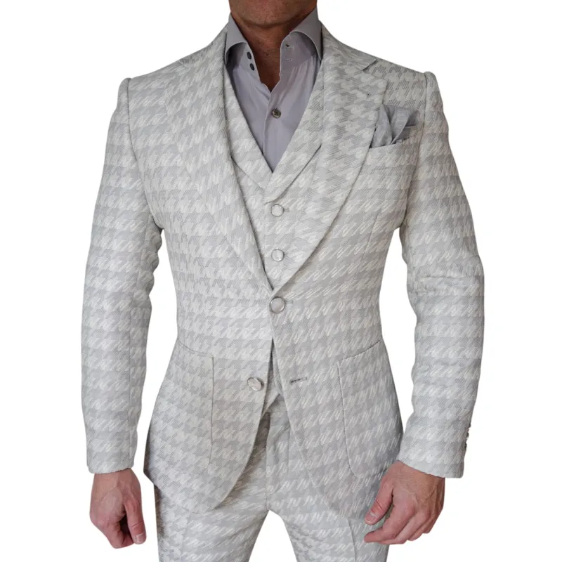 Oyster Grigio Houndstooth Jacket sold by Sebastian Cruz Couture