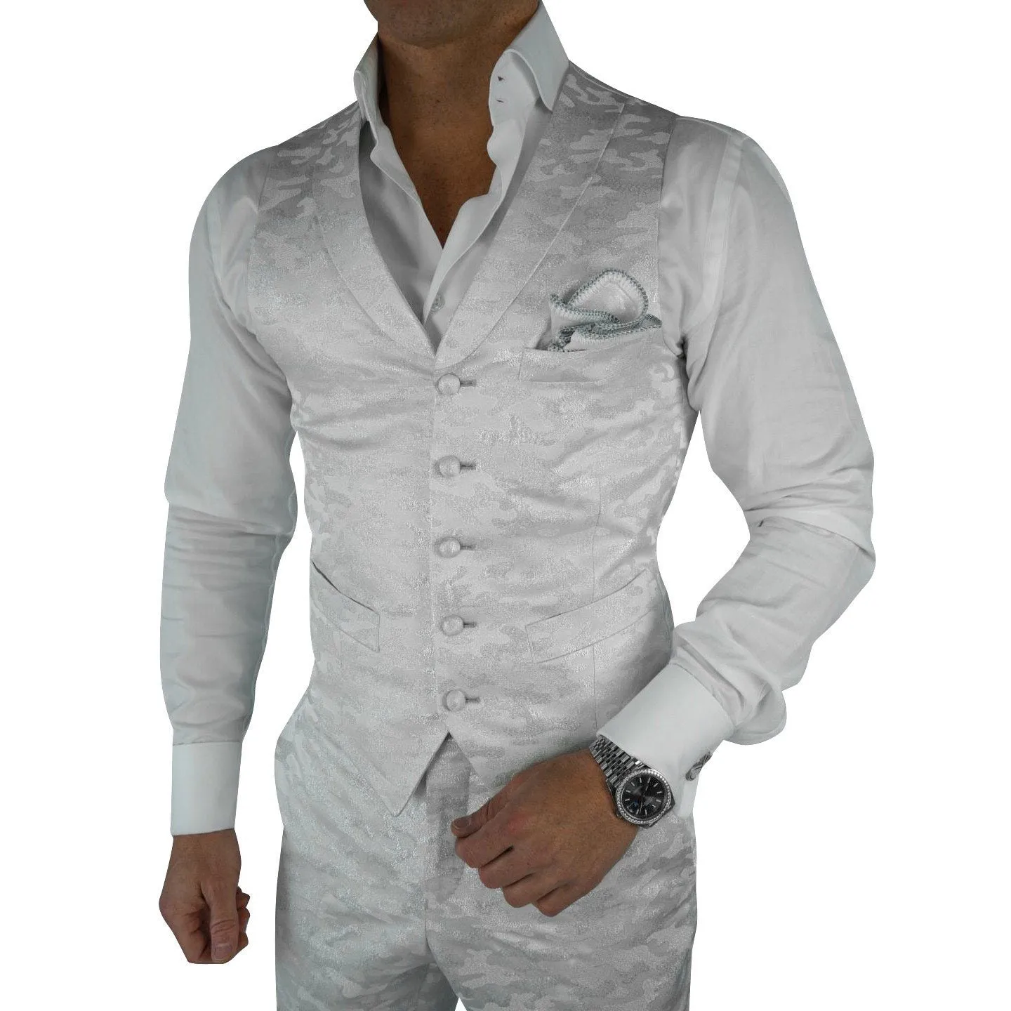 Sterling Camo Ciottoli Waistcoat sold by Sebastian Cruz Couture