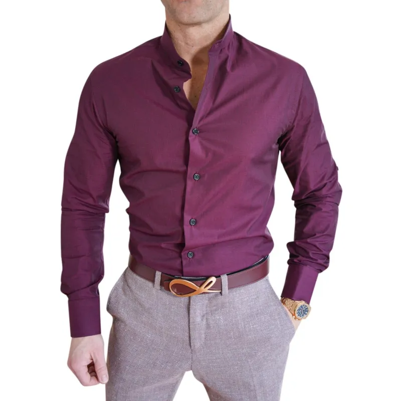 Plum Mandarin Dress Shirt sold by Sebastian Cruz Couture