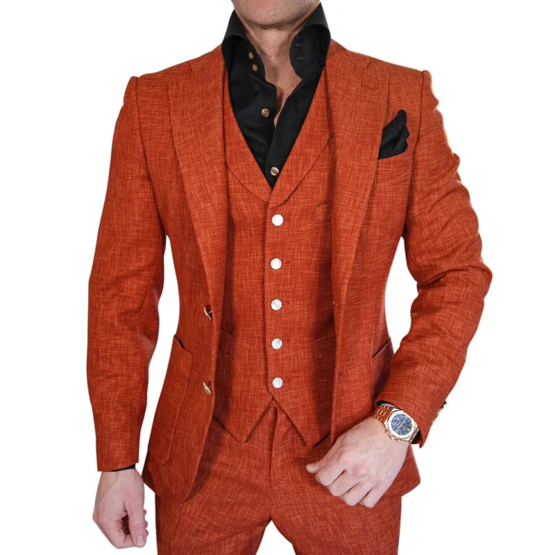 Brick Lino Tweed Sport Jacket sold by Sebastian Cruz Couture
