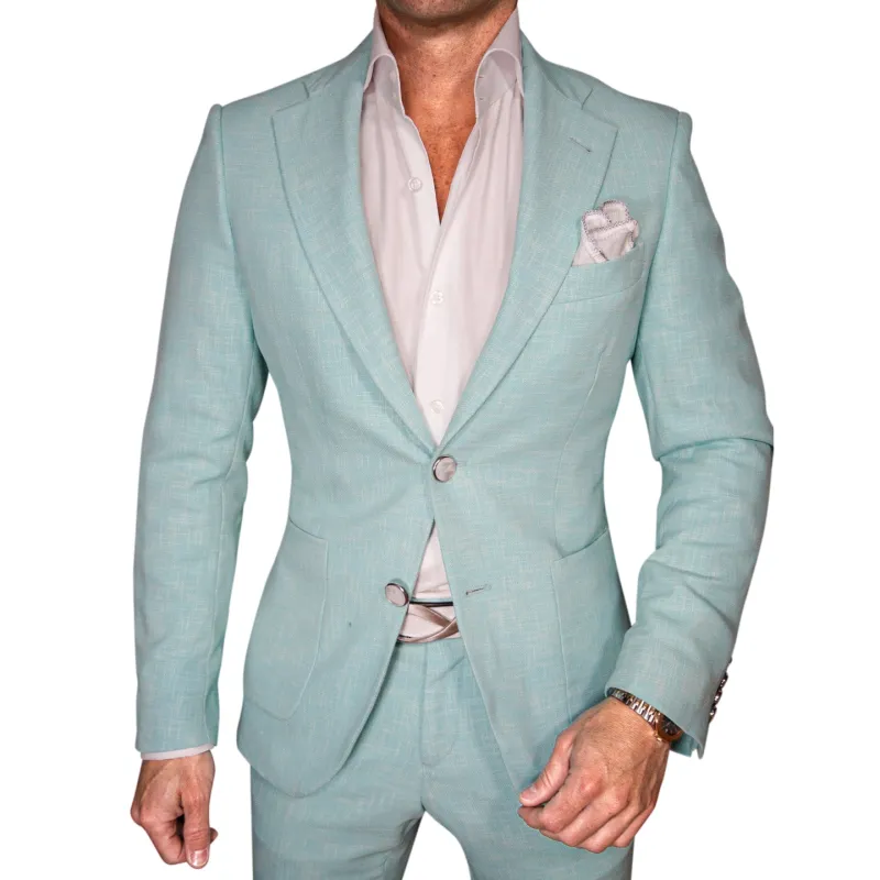 Blu Ciano Lino Tweed Sport Jacket sold by Sebastian Cruz Couture