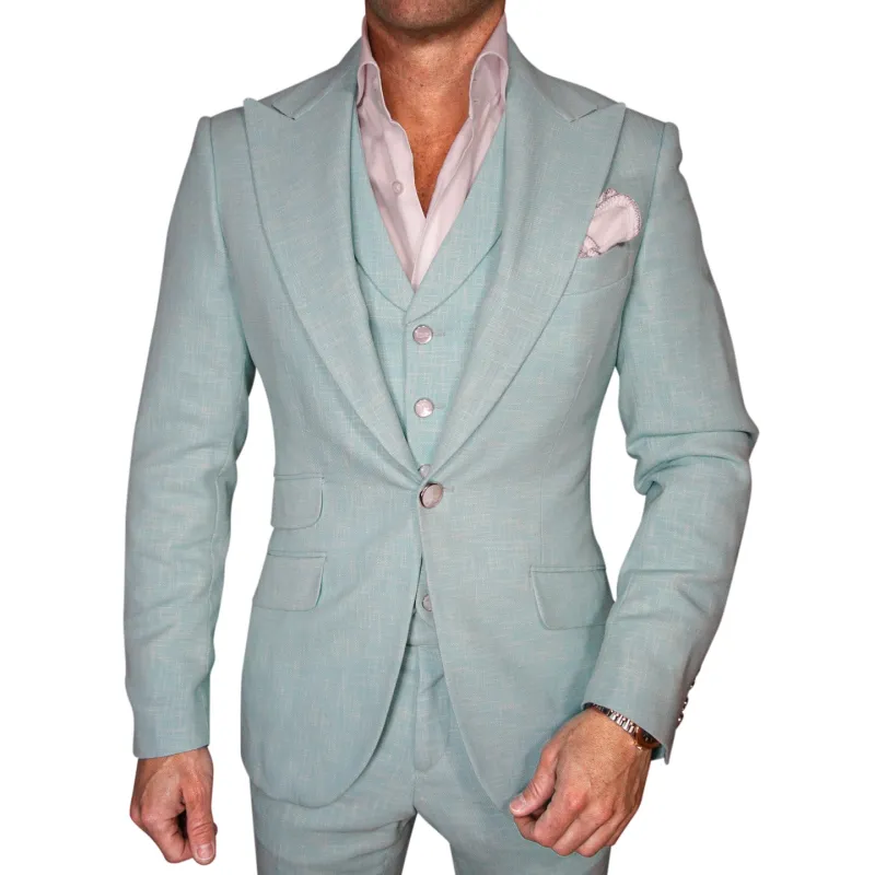 Blu Ciano Lino Tweed Jacket sold by Sebastian Cruz Couture
