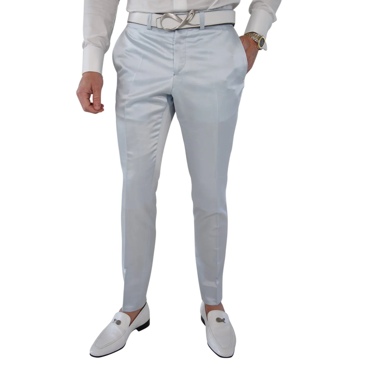 Blu Ghiaccio Trousers sold by Sebastian Cruz Couture