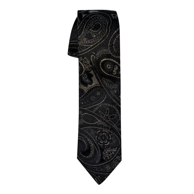 Venetian Paisley Tie in Black Oro Luxury Necktie sold by Sebastian Cruz Couture