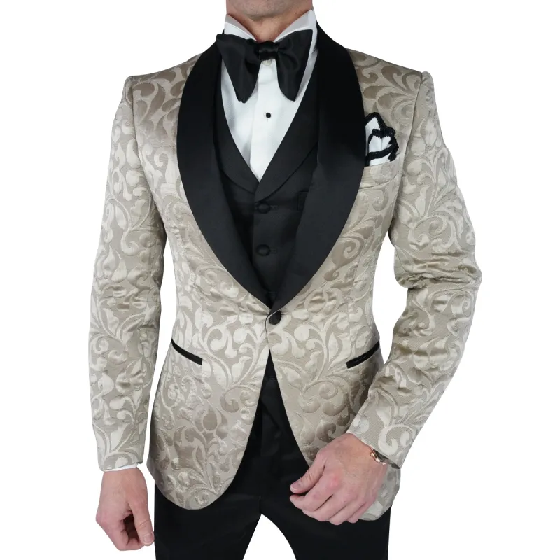 Champagne Oro and Black Paisley Dinner Jacket sold by Sebastian Cruz Couture