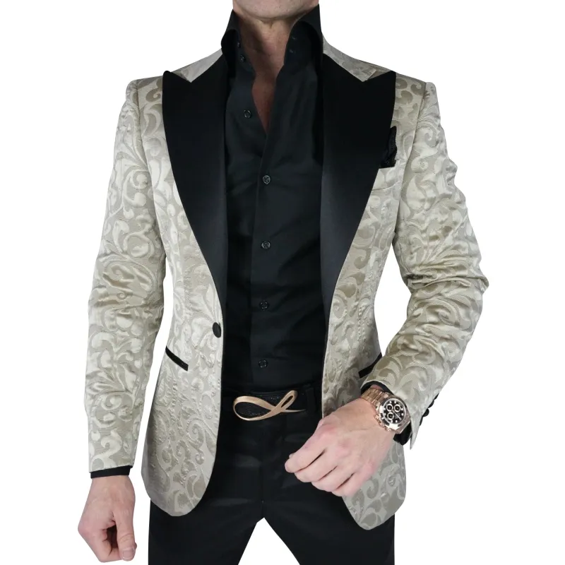 Champagne Oro and Black Paisley Jacket made by Sebastian Cruz Couture