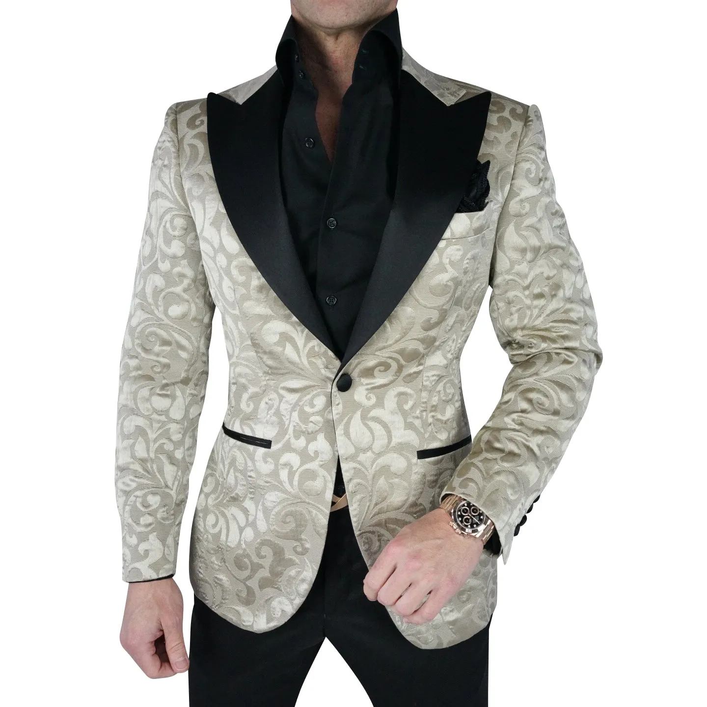 Champagne Oro and Black Paisley Jacket sold by Sebastian Cruz Couture product image thumbnail 3