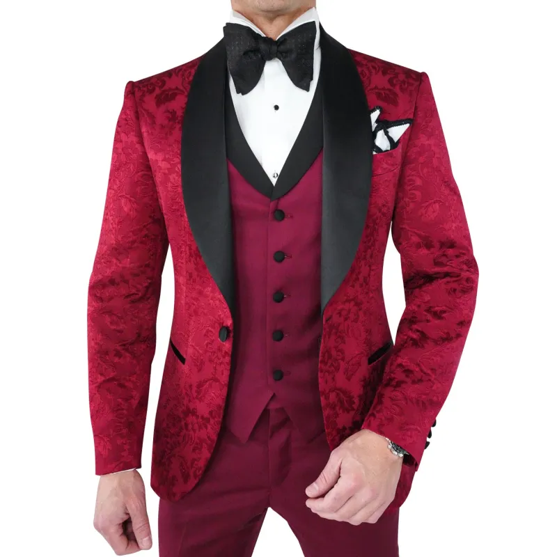 Burgundy & Black Fiore Dinner Jacket sold by Sebastian Cruz Couture