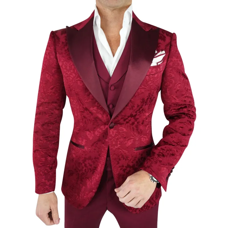Burgundy Fiore Jacket sold by Sebastian Cruz Couture
