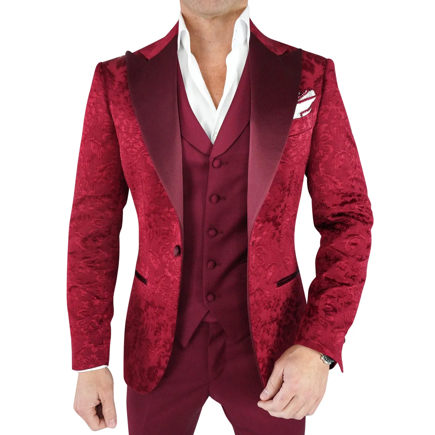 Burgundy Fiore Jacket sold by Sebastian Cruz Couture product image thumbnail 3