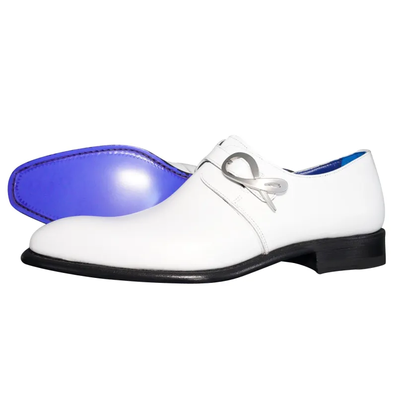 Bianco With Silver Hardware Monk Strap sold by Sebastian Cruz Couture
