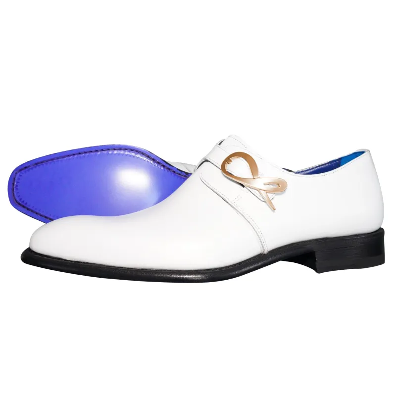 Bianco With Yellow Gold Hardware Monk Strap sold by Sebastian Cruz Couture