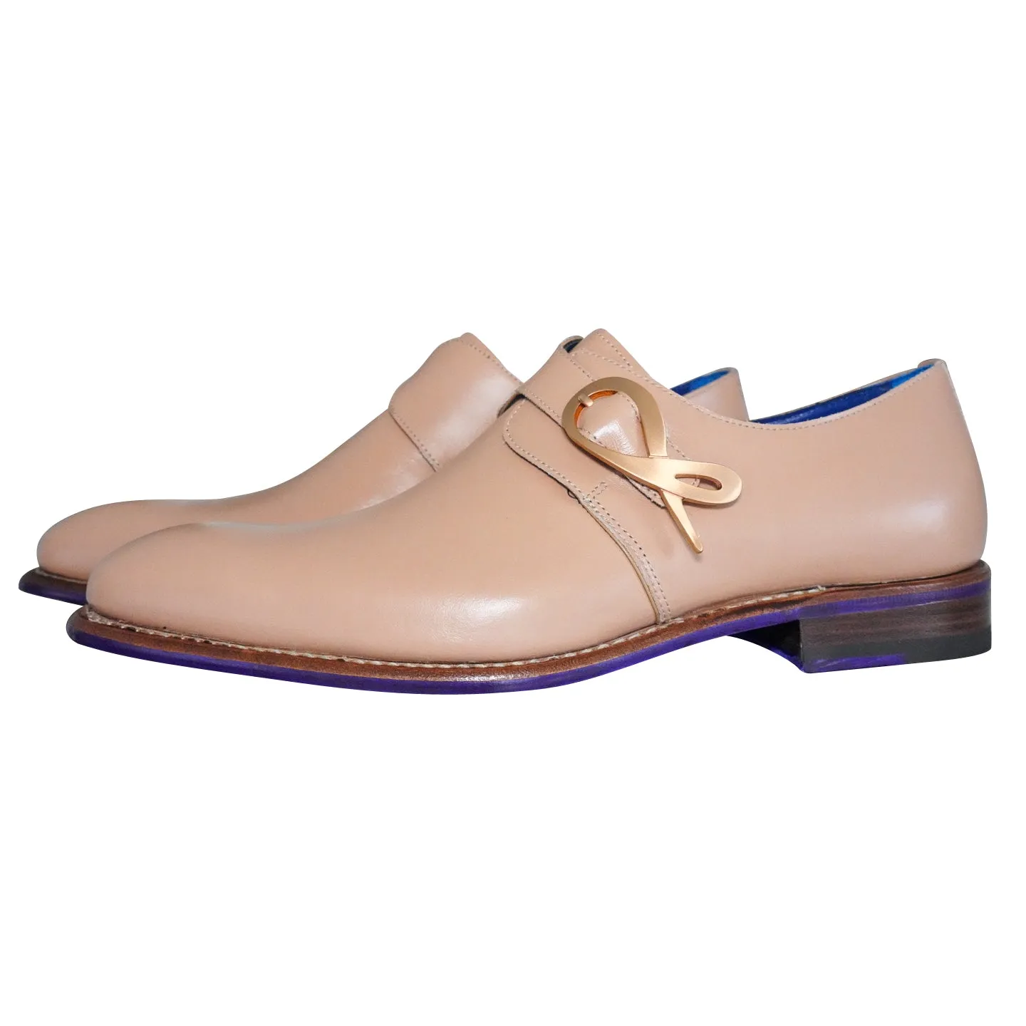 Latte With Yellow Gold Hardware Monk Strap sold by Sebastian Cruz Couture product image thumbnail 3