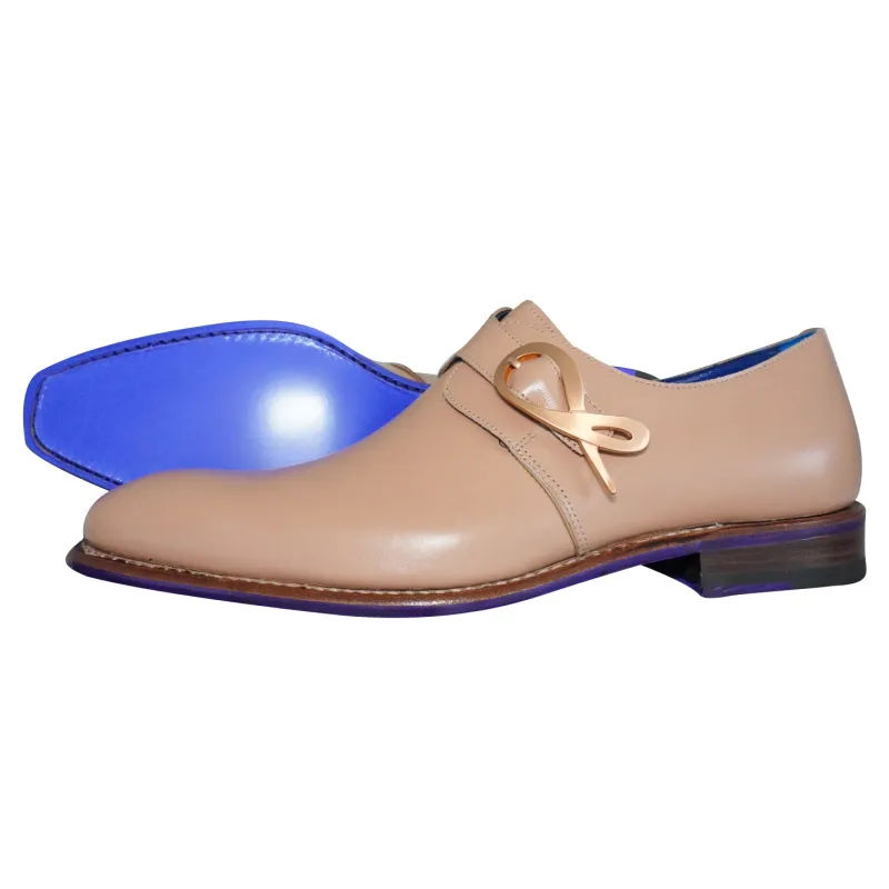 Latte With Yellow Gold Hardware Monk Strap sold by Sebastian Cruz Couture