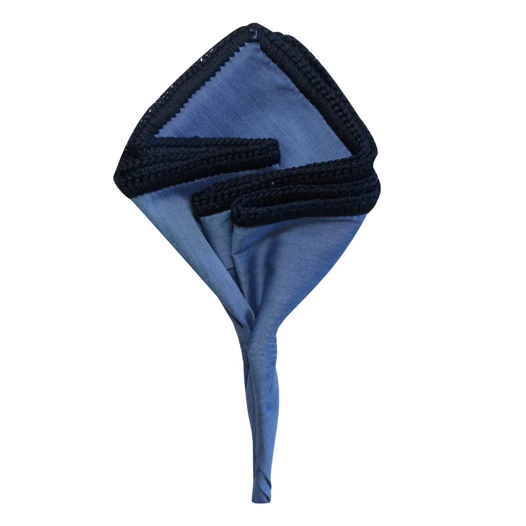 Brushed Steel Blue with Navy Blue Signature Border sold by Sebastian Cruz Couture