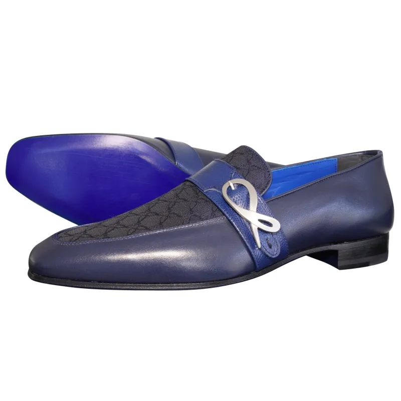 Midnight Marino Logo Monk Loafers With Silver Buckle sold by Sebastian Cruz Couture