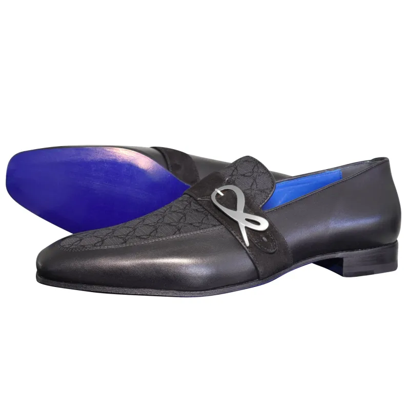 Raven Nero Logo Monk Loafers With Silver Buckle sold by Sebastian Cruz Couture
