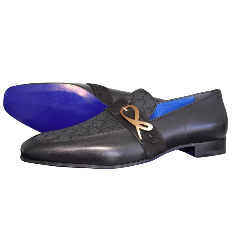 Raven Nero Logo Monk Loafers With Rose Gold Buckle sold by Sebastian Cruz Couture