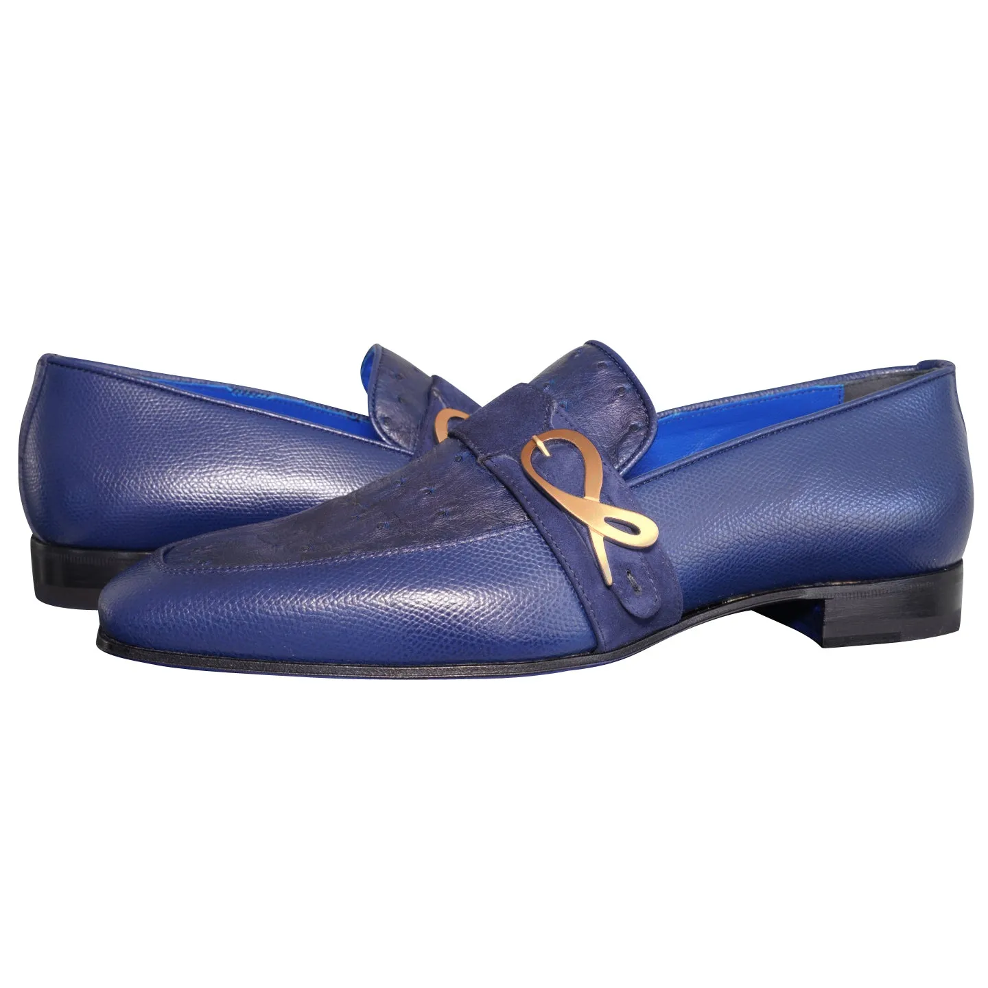Indigo Ostrich Monk Rose Gold Loafer sold by Sebastian Cruz Couture product image thumbnail 2
