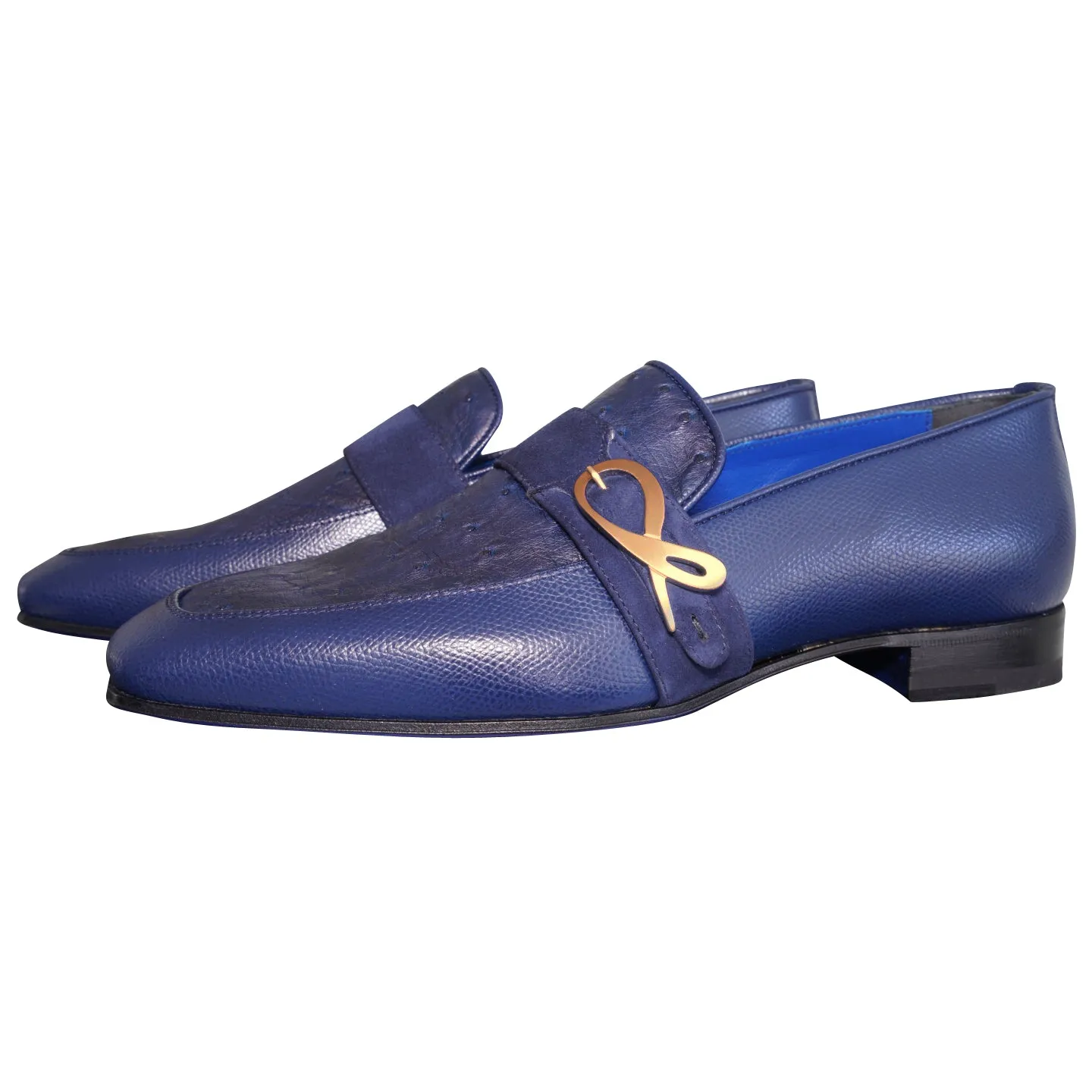 Indigo Ostrich Monk Rose Gold Loafer sold by Sebastian Cruz Couture product image thumbnail 3