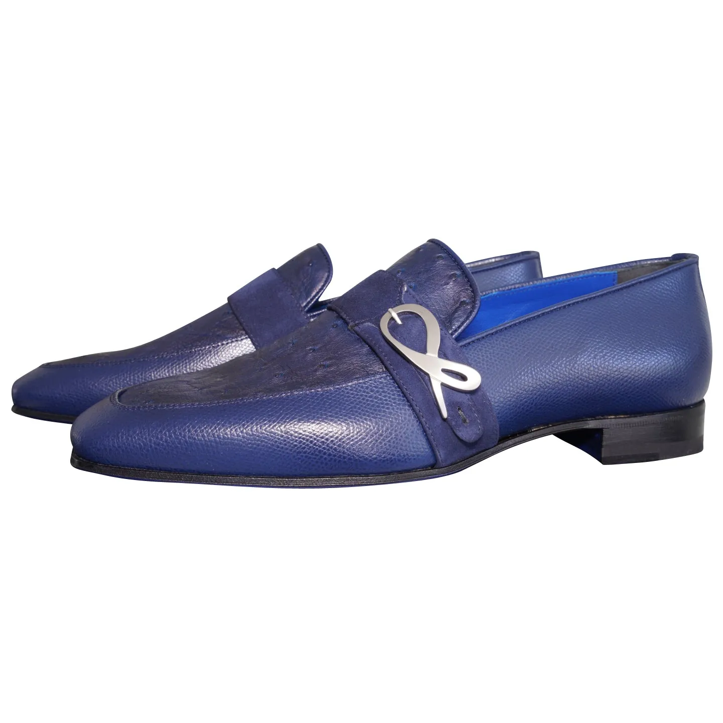 Indigo Ostrich Monk Silver Loafer sold by Sebastian Cruz Couture product image thumbnail 2
