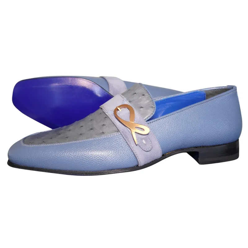 Aegean Ostrich Monk Rose Gold Loafer sold by Sebastian Cruz Couture