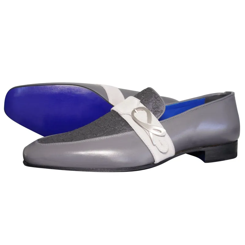 Grigio Logo Monk Strap Loafer With Silver Buckle sold by Sebastian Cruz Couture