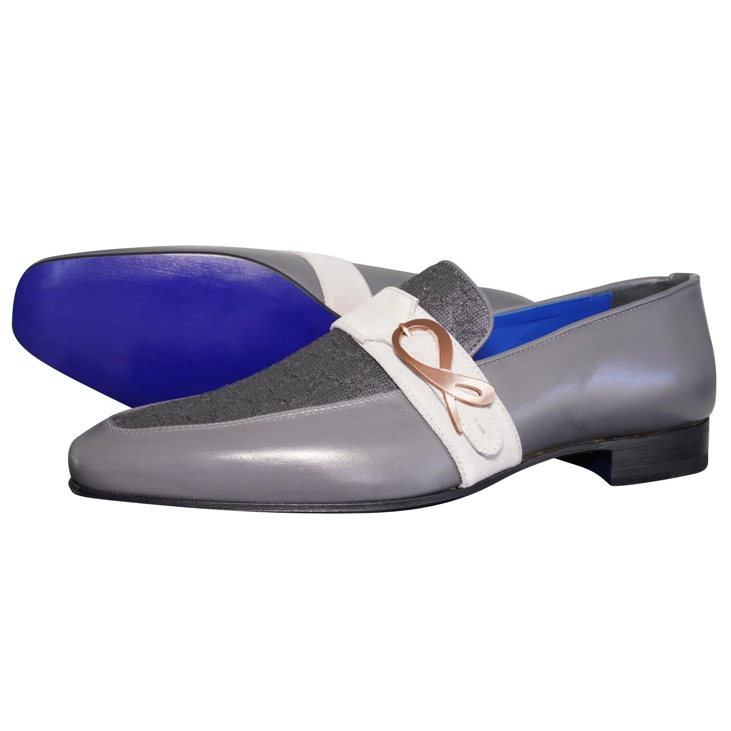 Grigio Logo Monk Strap Loafer With Rose Gold Buckle sold by Sebastian Cruz Couture