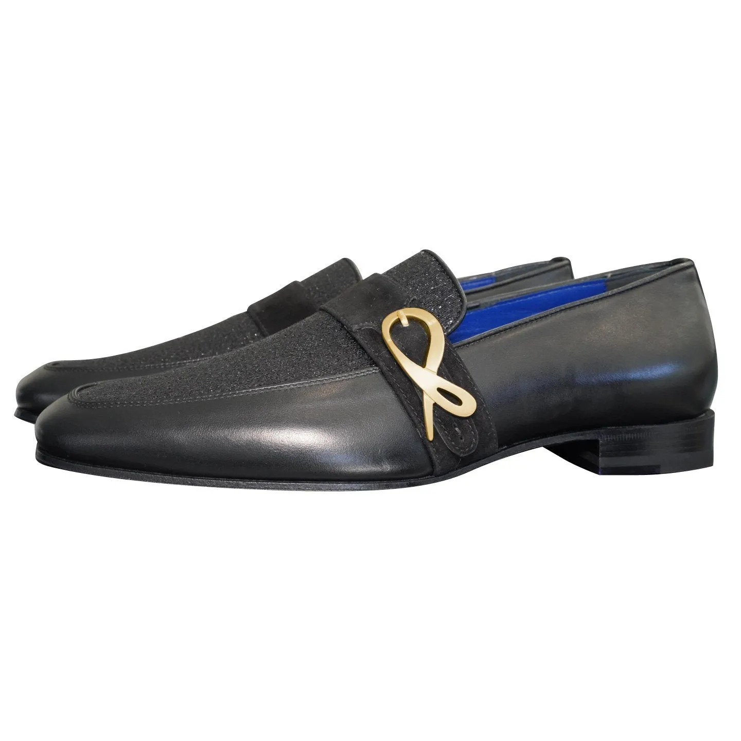 Black Diamante Leather Monk Gold Loafer sold by Sebastian Cruz Couture product image thumbnail 3