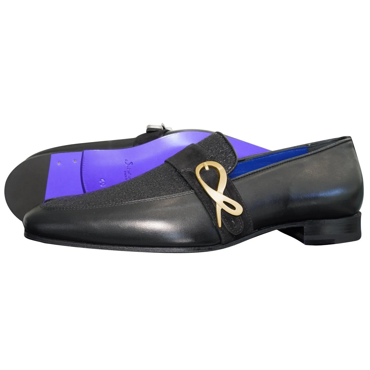 Black Diamante Leather Monk Gold Loafer sold by Sebastian Cruz Couture product image thumbnail 2