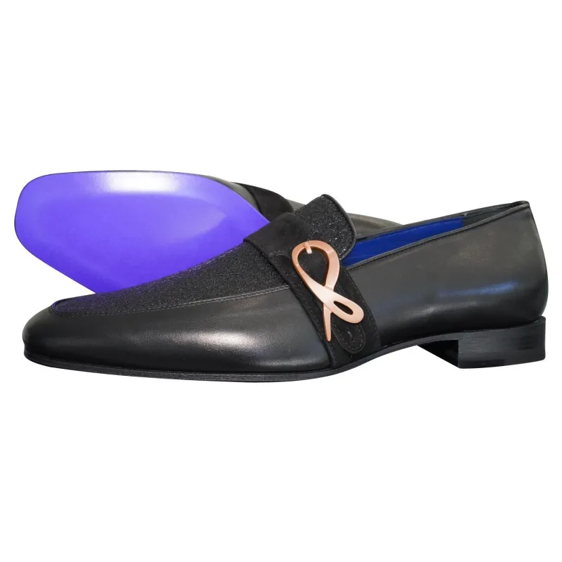 Black Diamante Leather Monk Rose Loafer sold by Sebastian Cruz Couture