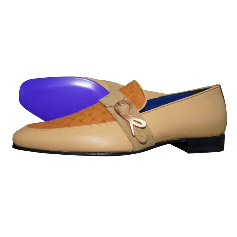 Tuscan Ostrich Monk Rose Gold Loafer sold by Sebastian Cruz Couture